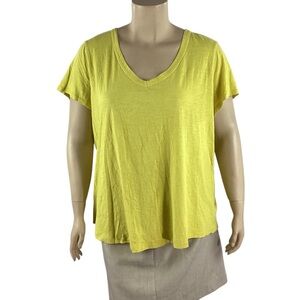 Eileen Fisher Organic Cotton V-Neck Short Sleeve Top Yellow 2X